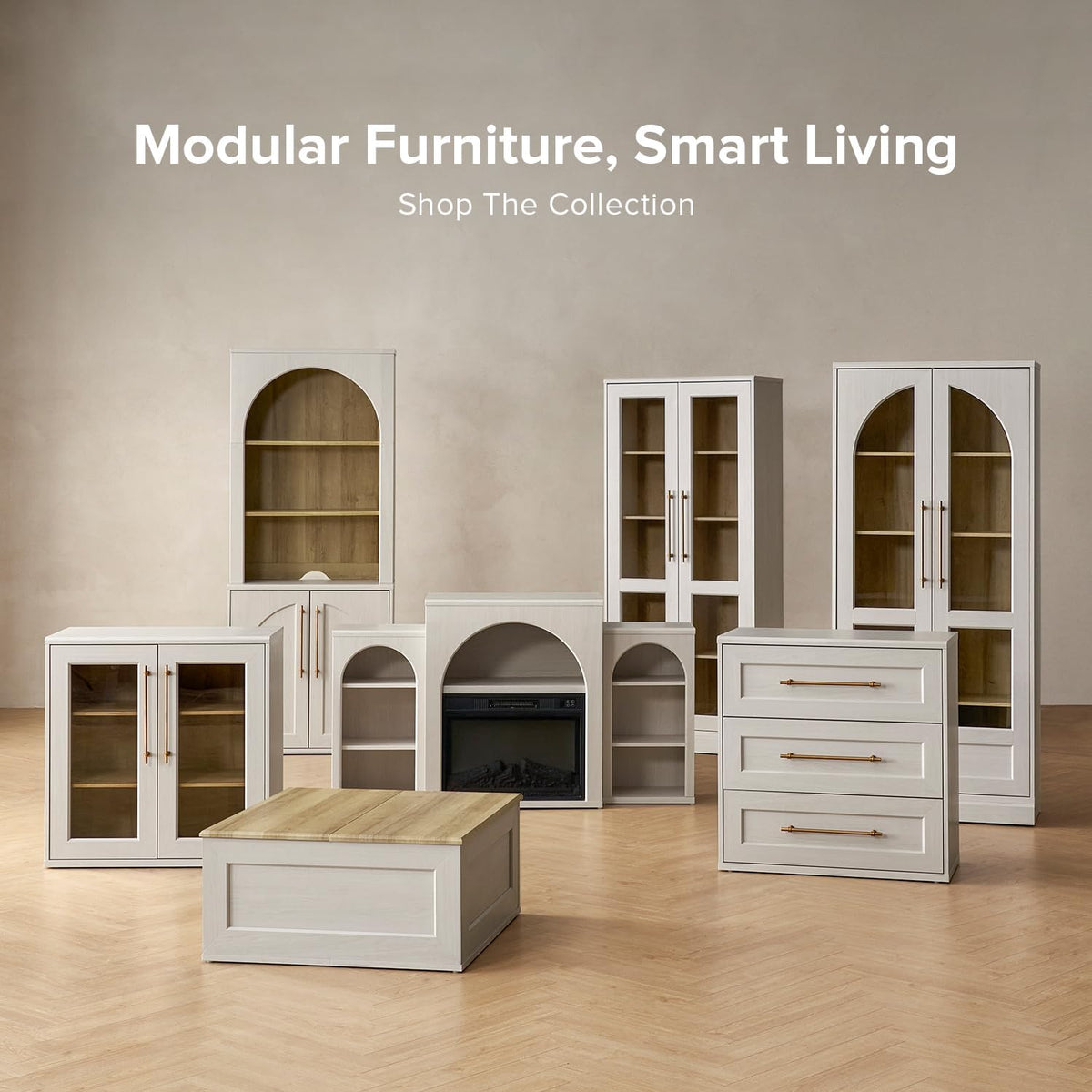 mopio Blake Storage Cabinet, Pantry, Sideboard (White Oak, Single, Acrylic)