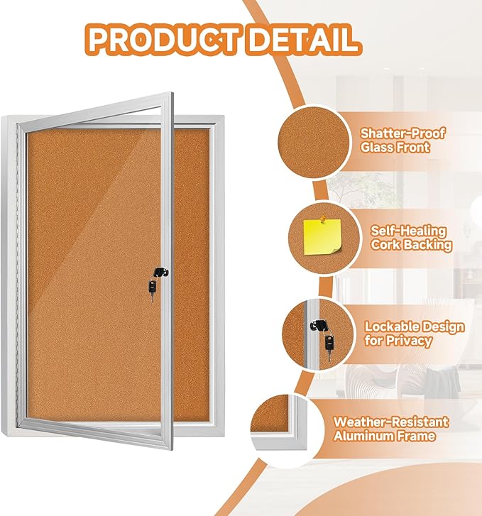 Enclosed Bulletin Board with Locking Door, Outdoor Bulletin Board Weatherproof - Image 3