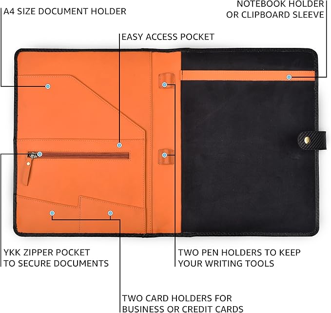 LEATHER VILLAGE Portfolio Professional Organizer– Carbon Fiber Genuine Leather - Image 3