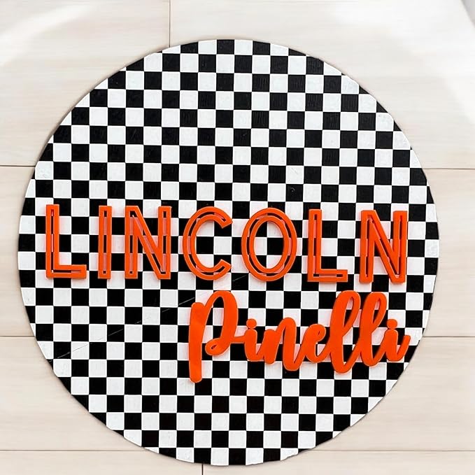 Custom Nursery Name Sign, checker theme nursery sign, boys nursery wall decor - Image 2