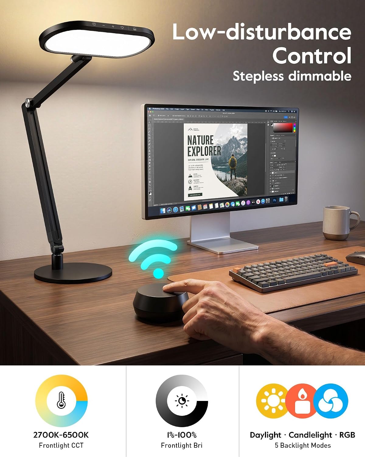 LitONES EaseGlowXP Dual‑Zone Desk Lamp, Remote, Morden Home Office Lighting