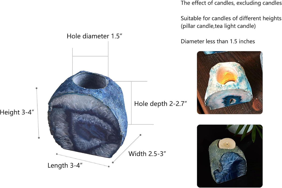 AMOYSTONE Large Blue Agate Candle Stand Patio Lanai Outdoor Dining Base