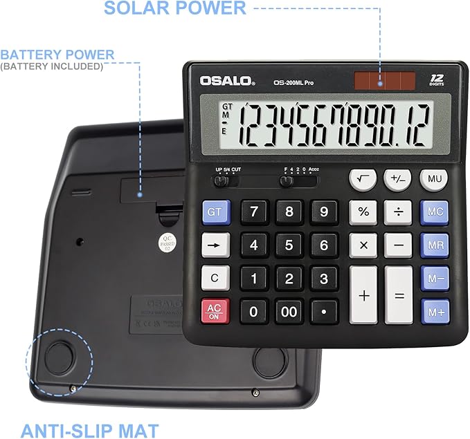 OSALO Desktop Calculator Extra Large Display 12 Digits Big Buttons Solar - Image 5