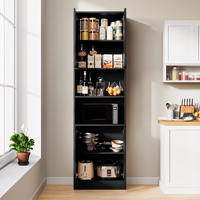 Cozy Castle Kitchen Pantry Cabinet, 4 Doors Open Countertop Utility Hutch - Image 5