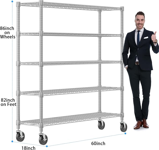 Homdox 5 Tier Heavy Duty Metal Wire Shelving - Image 3