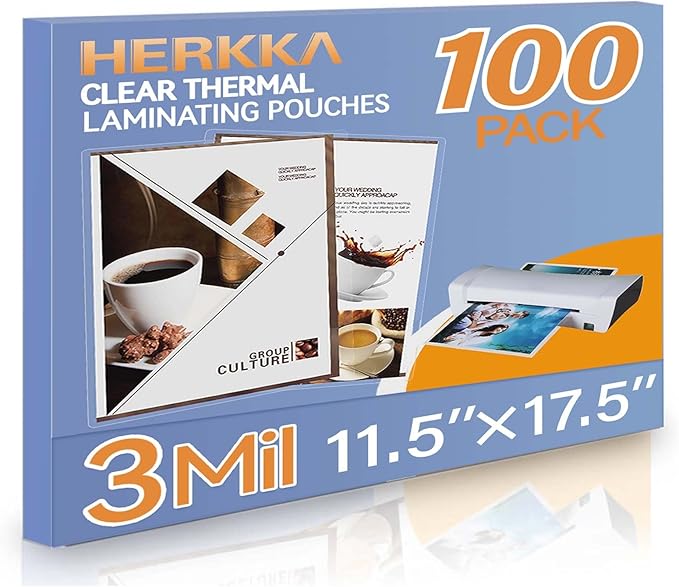 HERKKA 100 Pack Laminating Sheets, Hold 11 x 17 Inch Sheet, 3 Mil Clear Thermal by HERKKA