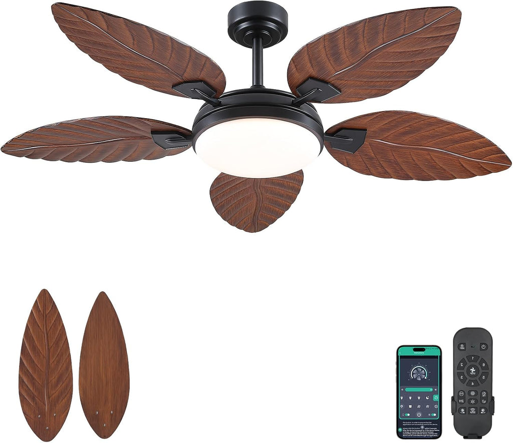 52"brown tropical outdoor palm leaf ceiling fans with, main product view