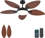 52"brown tropical outdoor palm leaf ceiling fans with, main product view