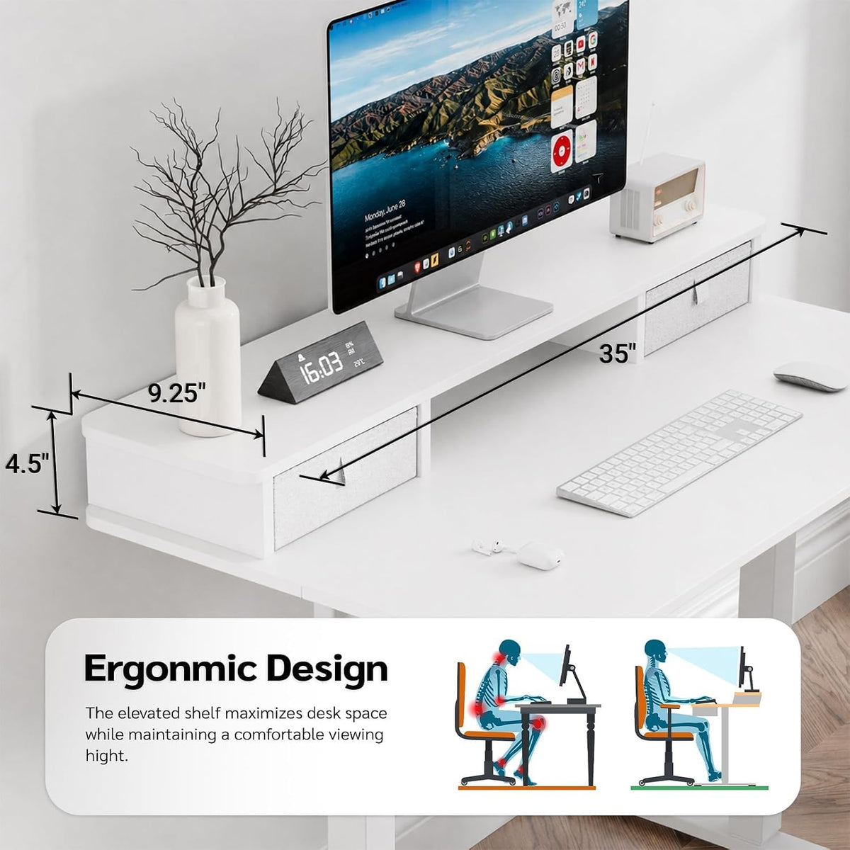 35" x 24" Electric Standing Desk with Dual Drawers, White