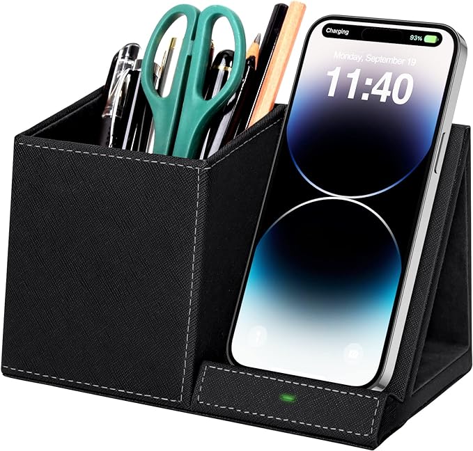 Pen Holder with Wireless Charger, Compatible with iPhone 17/16/15/14/13/12/11/8 by wirelessfuturecharger