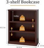 blini 3-Shelf Bookcase Wooden Bookshelves 33in Wide Floor Standing Display - Image 2