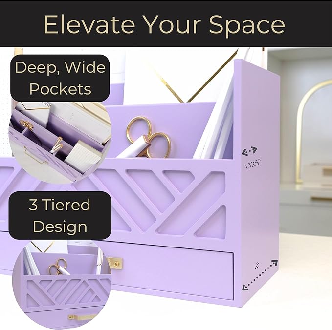 BLU MONACO Purple Mail Organizer Countertop | Wooden Desk Storage - Image 3