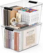 54qt clear storage bins with lids plastic organizers, main product view