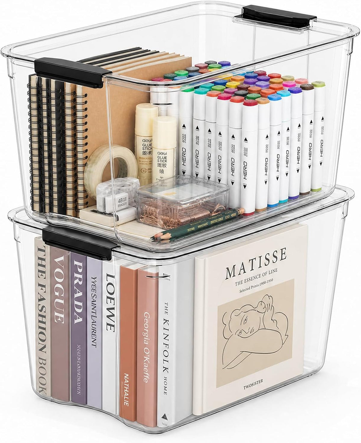 54qt clear storage bins with lids plastic organizers, main product view