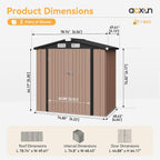 aoxun 6x4 ft outdoor storage shed, brown, front angle view