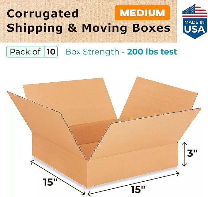 Medium Moving & Shipping Boxes 15x15x3 inches - Image 2
