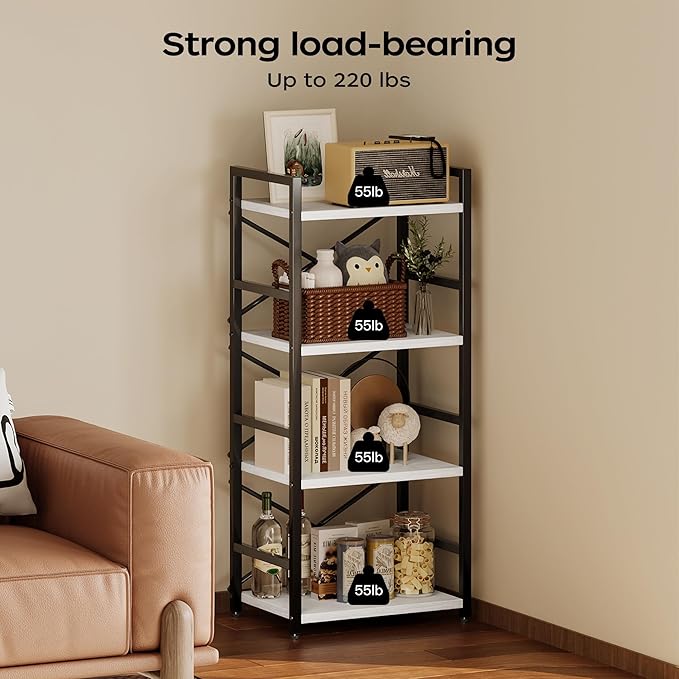 Homeiju 4 Tier Small White Metal Bookcase - Image 5