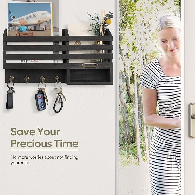 FifthQuarter Key Holder for Wall: Easy Mounted Key Rack and Mail Organizer - Image 5