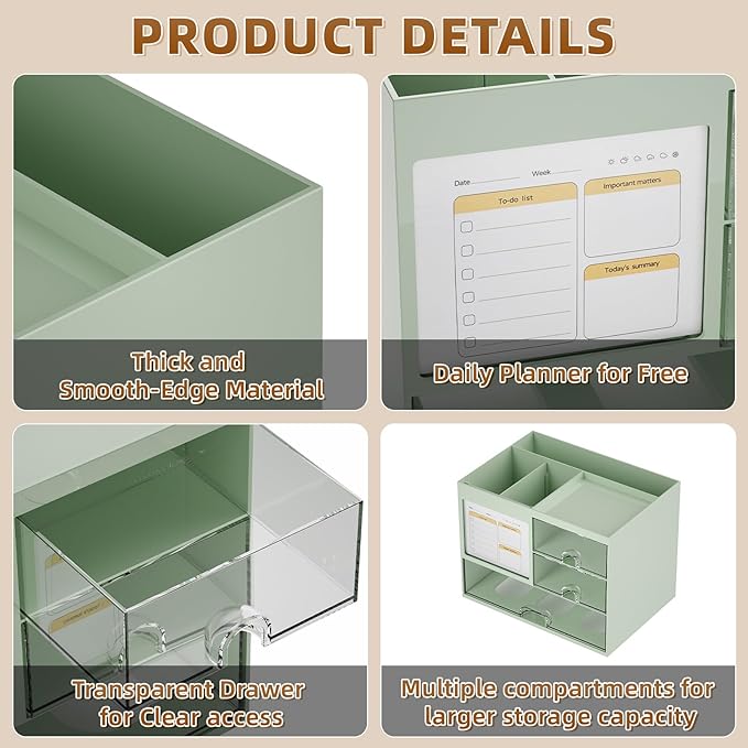 Marbrasse Desk Organizer with 3 Drawer, Desk Organizers and Accessories with 4 - Image 6