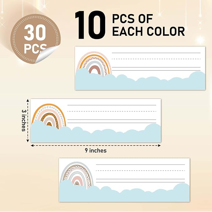 Name Tags for Classroom Cubbies, 30 Boho Rainbow Name Plates for Desks - Image 2