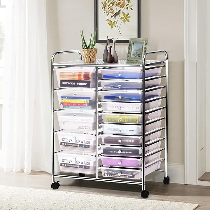 LDAILY 15 Drawer Rolling Storage Cart, Rolling Cart - Image 2