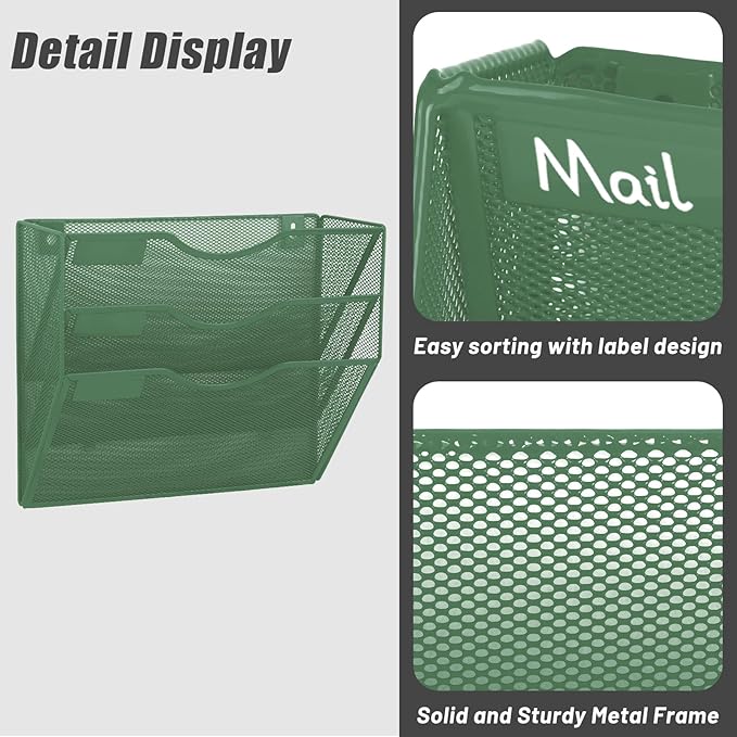 EASEPRES 3 Pocket Mesh Hanging Wall File Organizer, Wall Mounted Mail Paper - Image 3