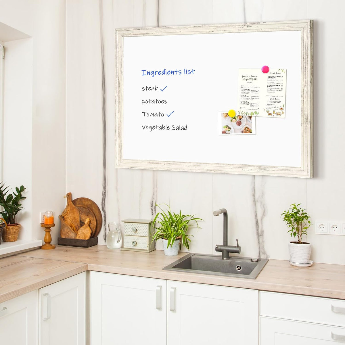 4 THOUGHT Dry Erase Board, 36" x 24" Magnetic Whiteboard, Vintage W...
