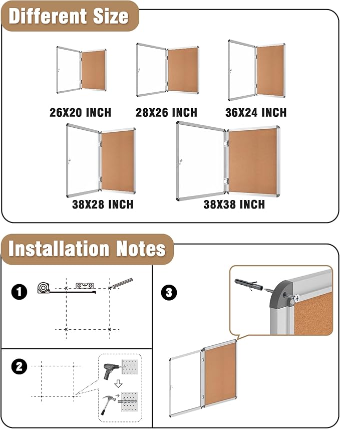 Mifuro 28"x26" Enclosed Bulletin Board, Lockable Weather-Resistant Aluminum - Image 4