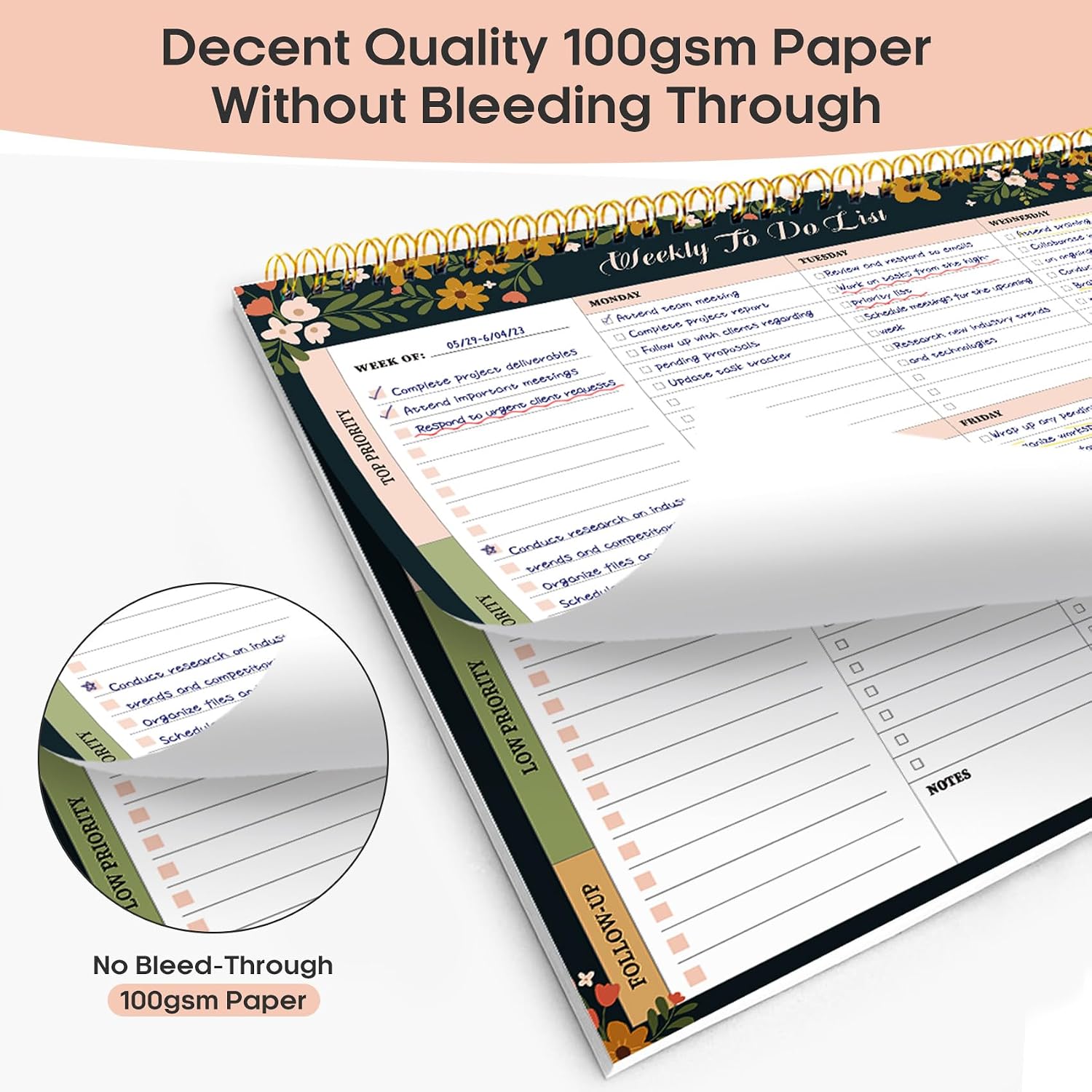 Weekly To Do List Notepad, Undated Weekly Planner Pad, 8.5" x 11" | Large Desk Planner, Weekly Task Planning, College School Supplies, for Home and Office, 52 Sheets, Rustic Floral