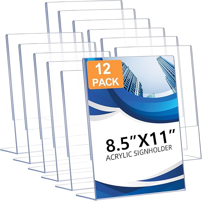 DECOHOBO 12 Pack Acrylic Sign Holder 8.5 x 11, L-Shape Acrylic Stands by DECOHOBO