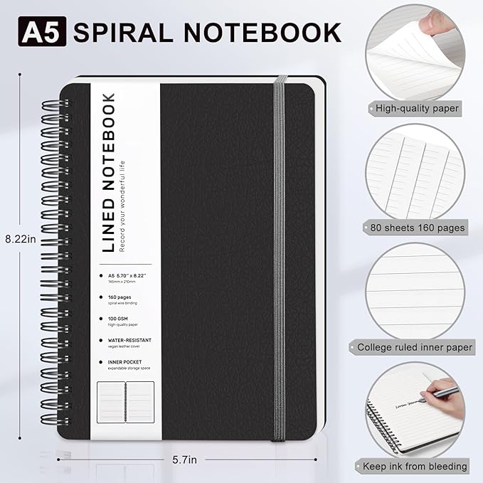 ABERLLS Black Lined Spiral Journal Notebook - Image 2