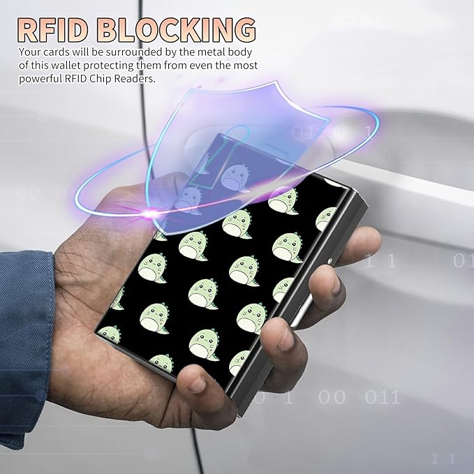 BWEGRHE Slim Credit Card Holder, Cute Dinosaurs RFID Blocking Metal Wallet - Image 3