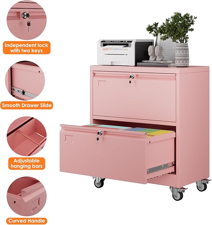 METAN Upgrade 2 Drawers Lateral File Cabinet on Wheels, Steel Office Filing - Image 5