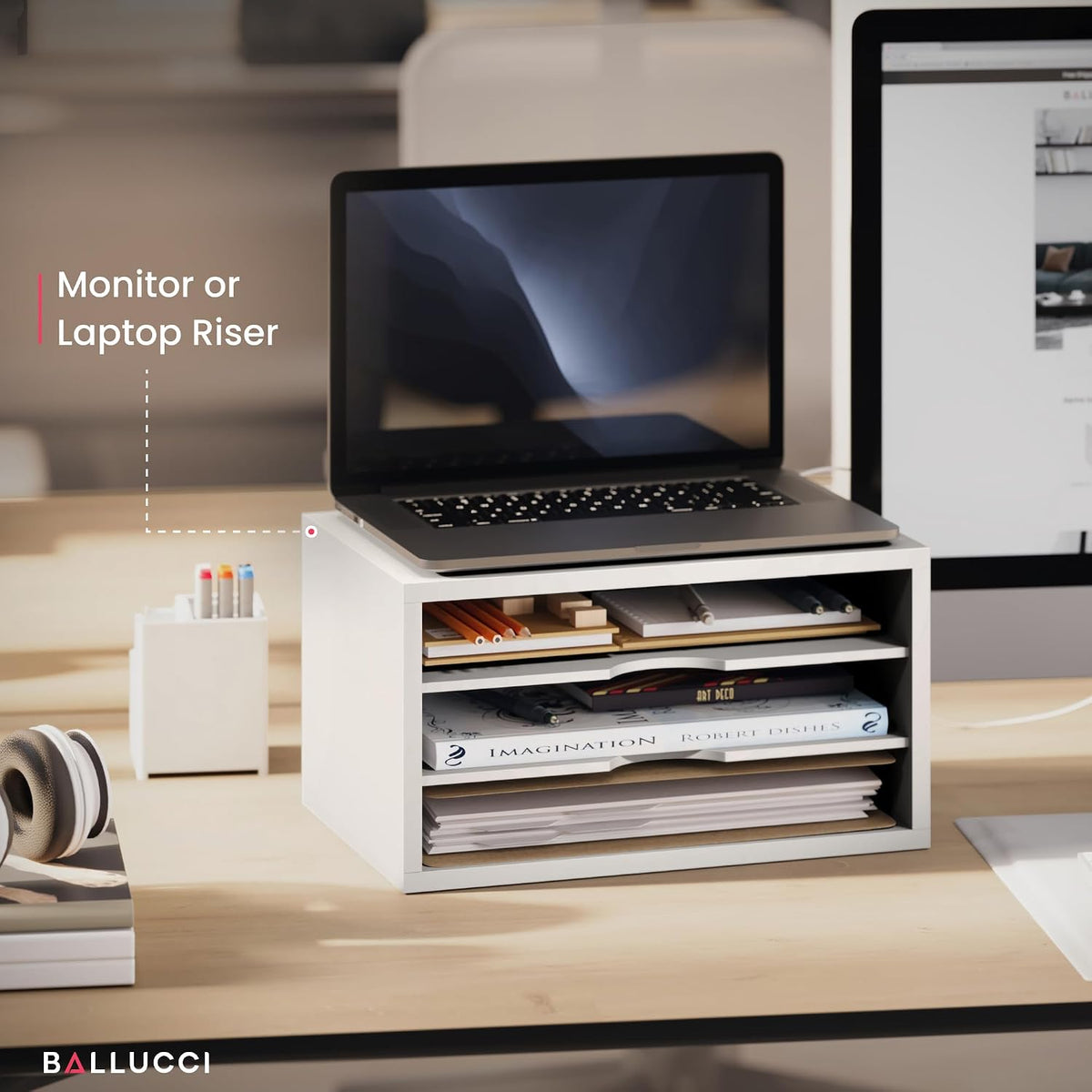 Ballucci File Organizer, 3-Tier Document Paper Sorter, Stackable Wood Desk Or...