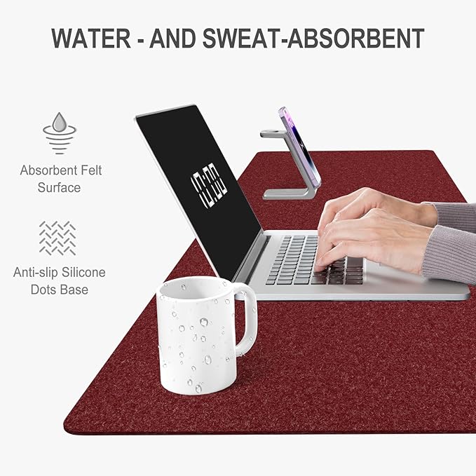 Auhoahsil Felt Desk Mat, Minimalist Large Mouse Pad XL 31.5 x 11.8 in, Desk Matt - Image 5
