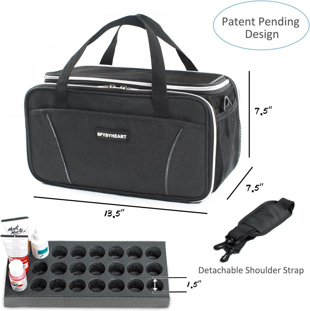 acrylic paint storage bag, art supply organizer with showing dimensions