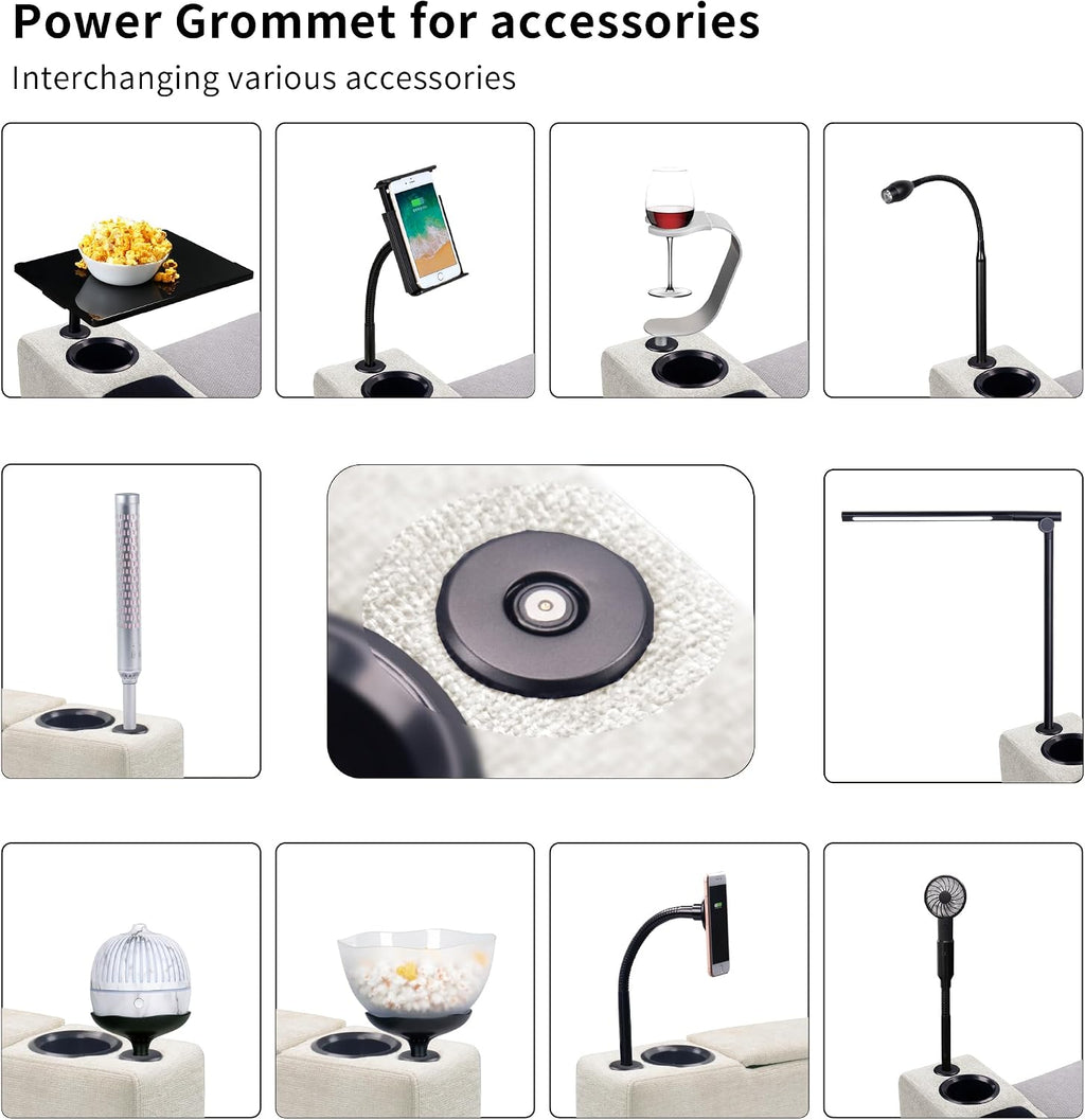 Removable Sofa Armrest with Cup Holder, PU Leather Multifunctional Couch Caddy Storage Arm rest with Power Wireless Charging Stand & LED Reading Light for Sofa Middle Seat Adjustable