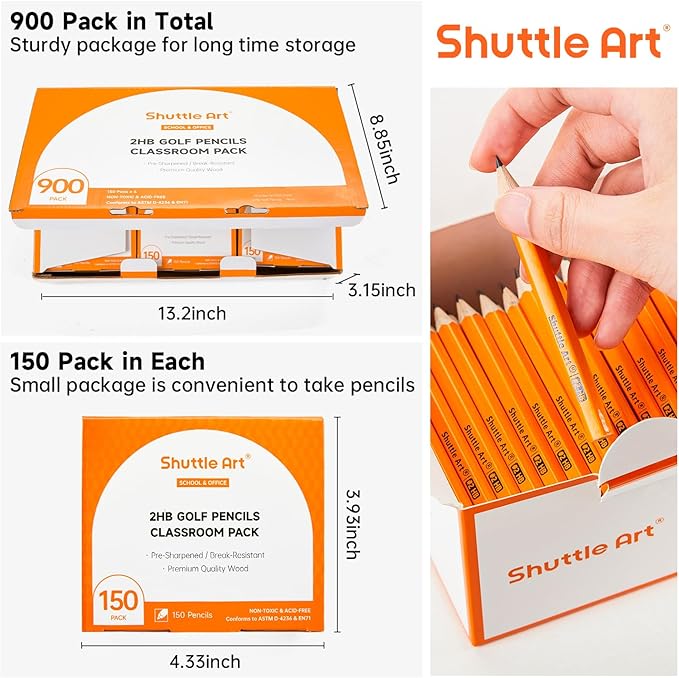 Shuttle Art 900 Pack #2 HB Golf Pencils, Wood-cased 3.5” Mini Pencils Bulk - Image 2