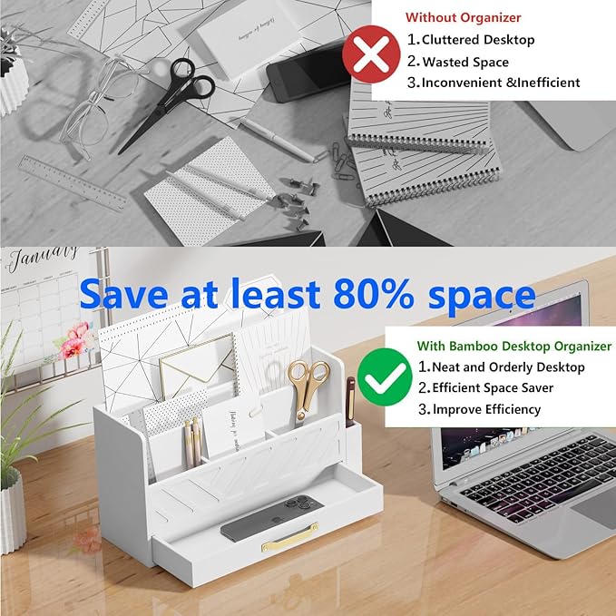 WISUCART Bamboo Desk Organizer Mail Holder Countertop Wood Desk Drawer Tabletop - Image 5