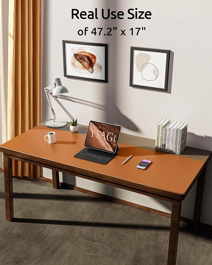 YSAGi Leather Desk Protector, Office Mat, Large Mouse Mat, Non-Slip PU Leather - Image 2