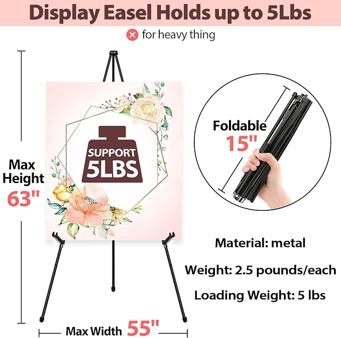 VAIIGO Black Easel Stand for Wedding Signs, Posters & Paintings - Image 5