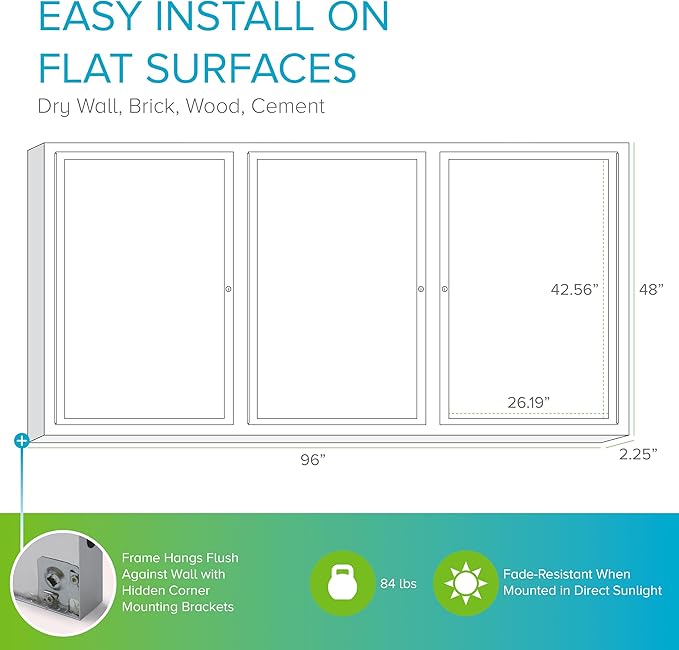 Ghent 48" x 96" 3-Door indoor Enclosed Recycled Rubber Bulletin Board, Shatter - Image 5