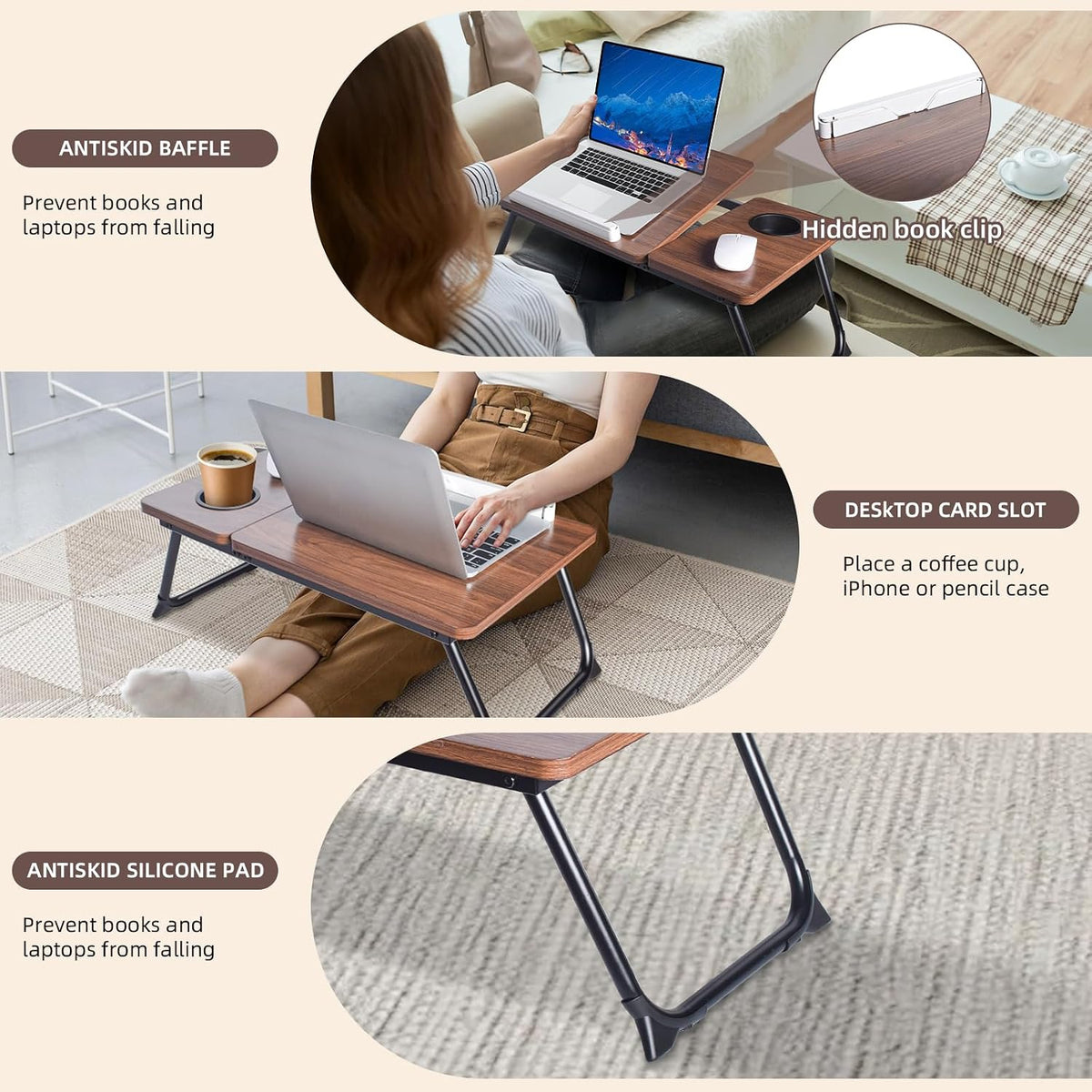 wishacc Lap Desk for Bed, Foldable Laptop Bed Tray Table with Independent Adj...