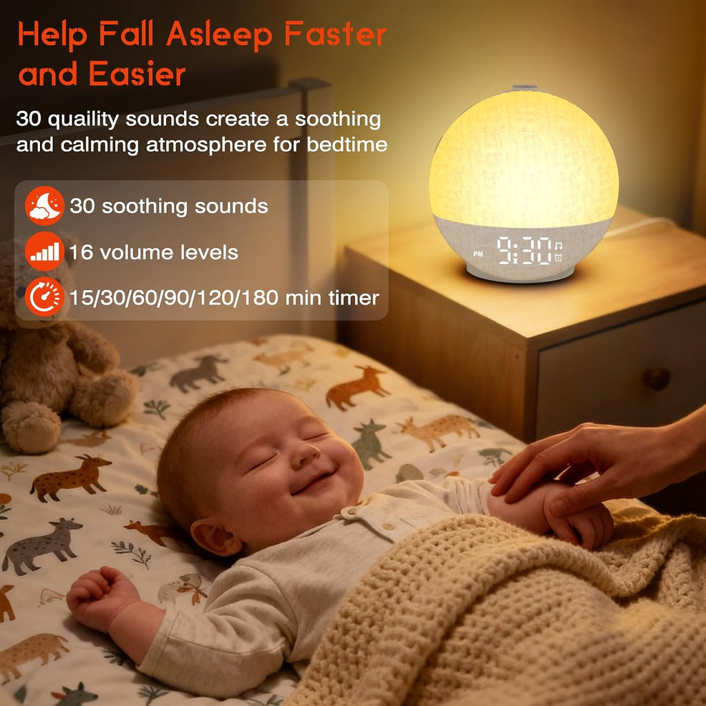 sunrise alarm clock white noise machine, sunset simulation, side view