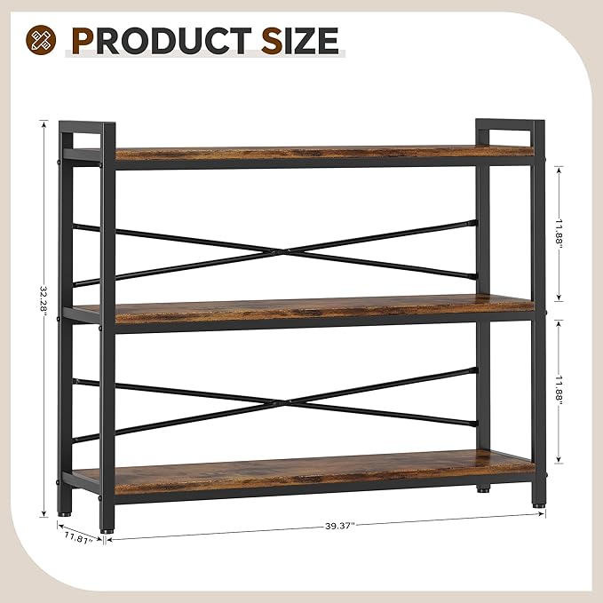 3 Tier Bookshelf 39.37" Width, Dorm Desk Hutch, Desk Shelf, Long Industrial - Image 3
