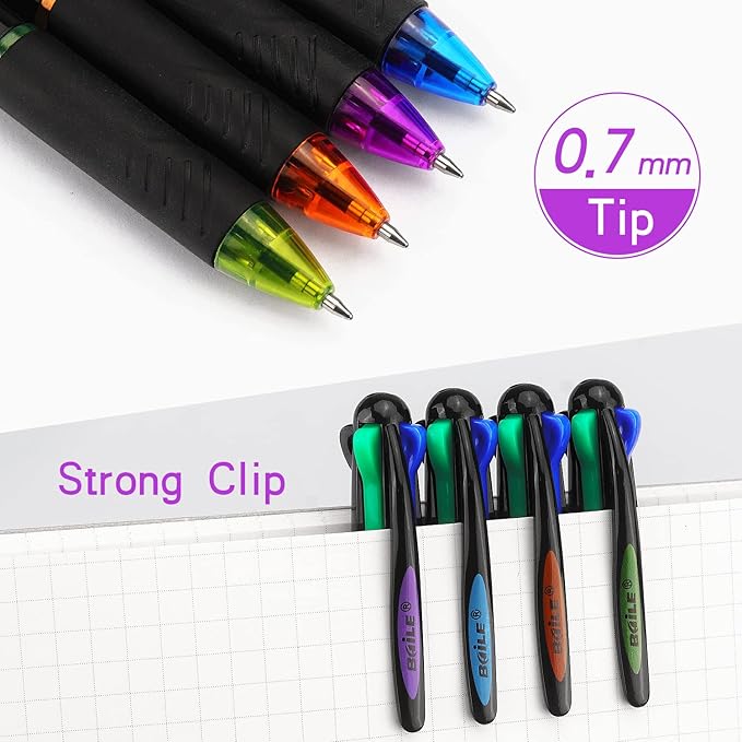 Bribobo 4 Pack Multicolor Ballpoint Pens 4-in-1 0.7mm Colored Retractable - Image 4