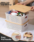 6 Pack Storage Bins with Bamboo Lids, Plastic Storage Baskets and Storage - Image 5