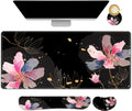DINKY Desk Mat Black Flower, Large Gaming Mouse Pad with Wrist Rest, 4in1 XXL Mousepad+Keyboard Wrist Rest+Mouse Pad Wrist Support+Coaster Cushion Set for Home Office