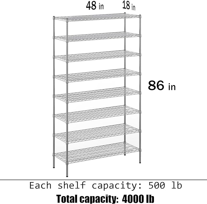 Regal Altair 18" Deep x 48" Wide x 86" Height Wire Shelving Kit | 8-Tier | NSF - Image 3