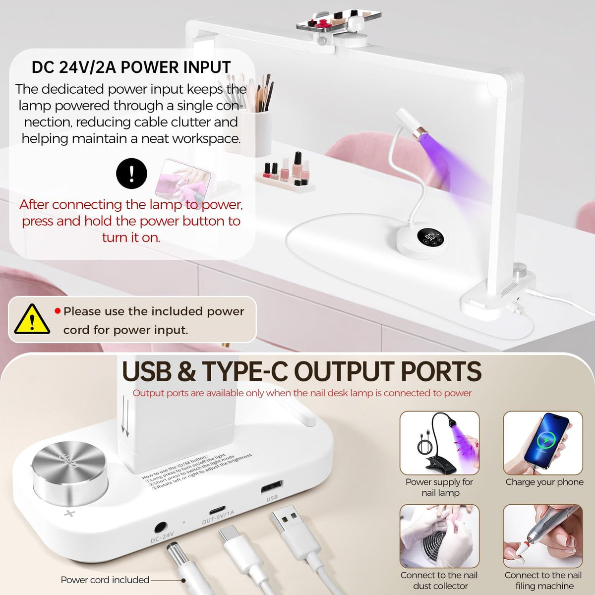 33.5" Foldable Nail Desk Lamp, 3500LM Half Moon Light for Nail Desk